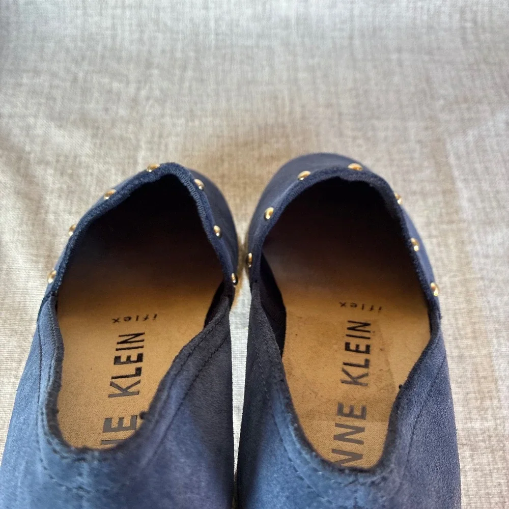 Anne Klein Espadrille Flats Navy Blue Suede Studded 7.5M Kaily iflex Slip On